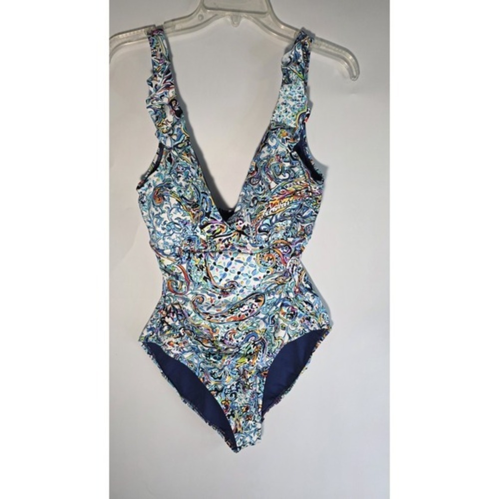 Lauren‎ Ralph Lauren Mystic Paisley Ruffle Twist One Piece Swimsuit Plus Size 14